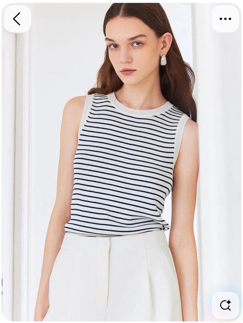Striped Crewneck Knit Tank Top in White & Navy